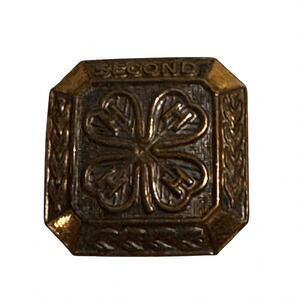 Vintage 4-H Clover “SECOND” Achievement Pin Gold Tone